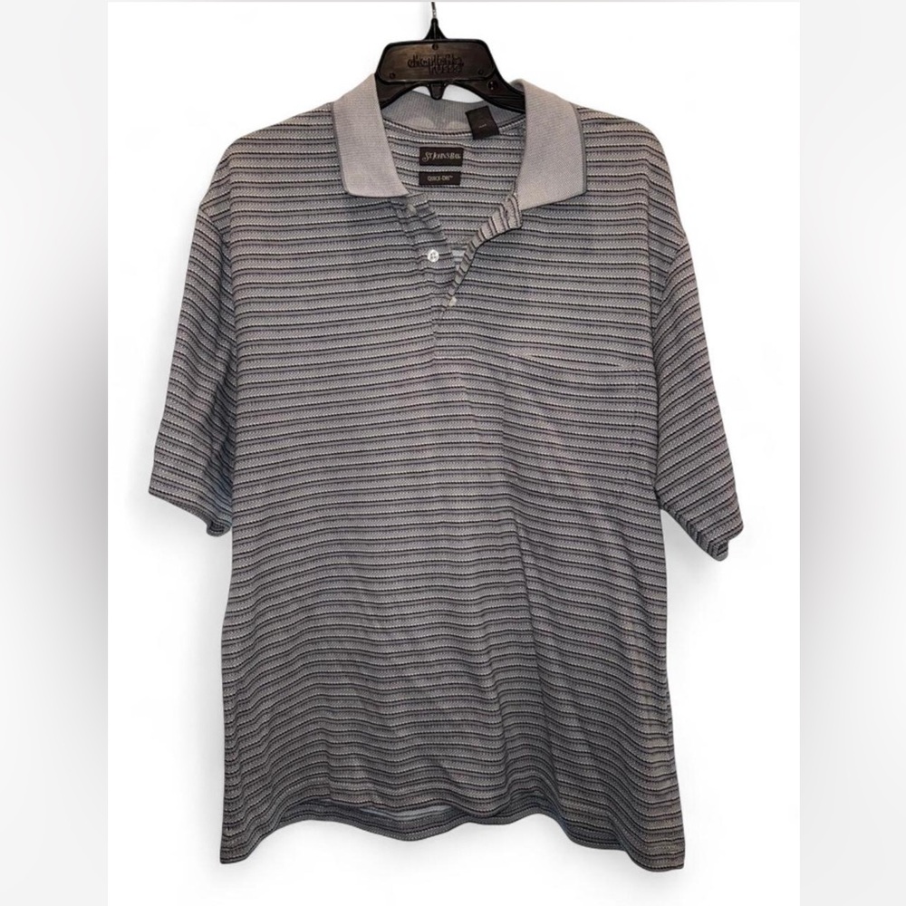 Vintage St. John's Bay Black and Gray Striped Polo Shirt